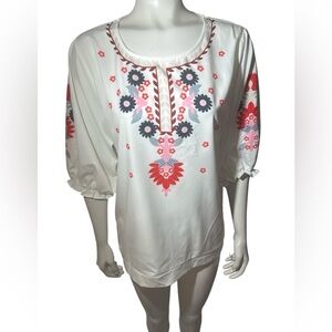 Zanzea Bohemian Ivory Blouse with Red and Pink Floral Design